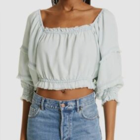 Ramy Brook Tops - NWT SIZE XL Ramy Brook Sky Blue Smocked Blouse